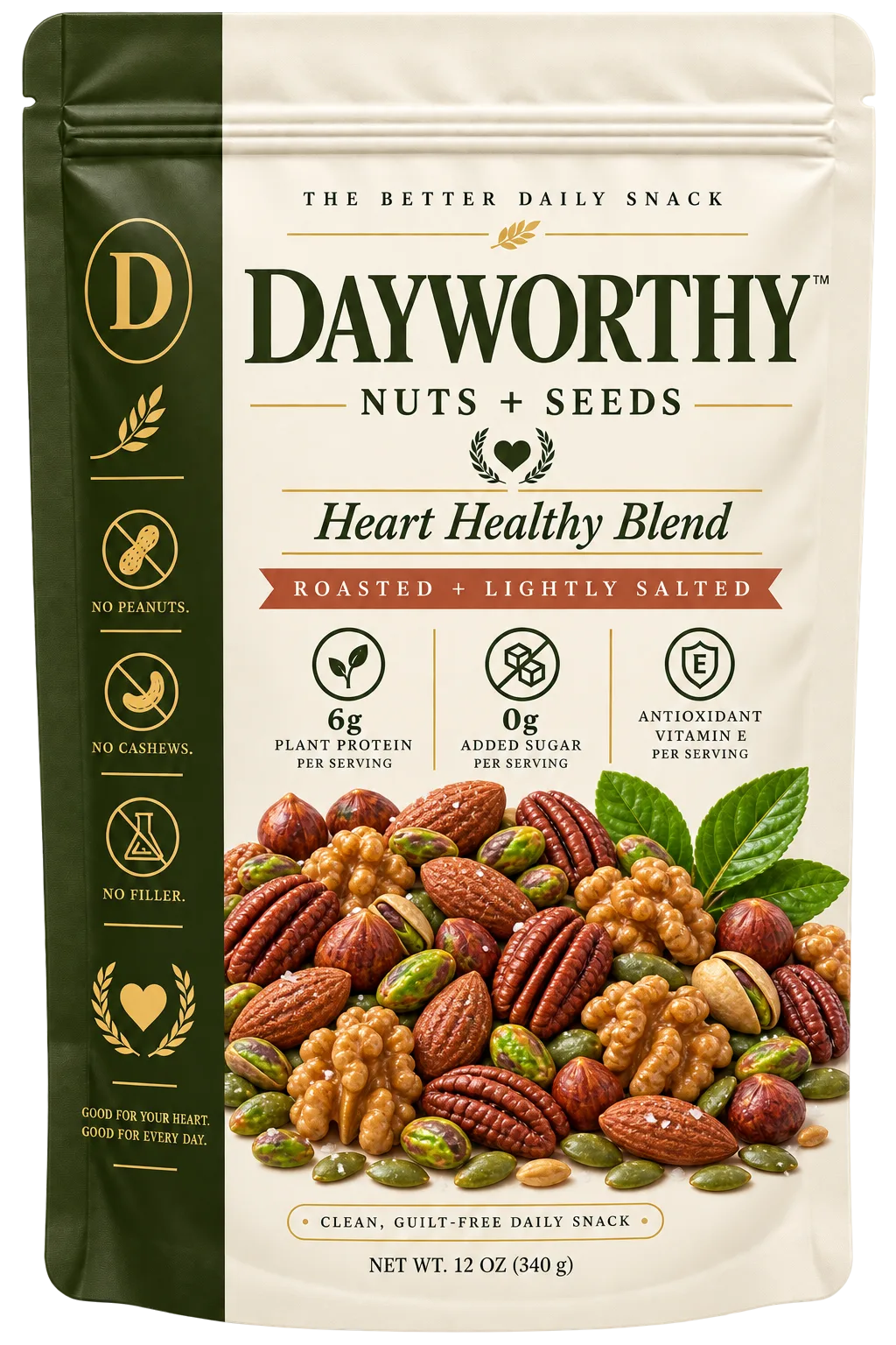 DAYWORTHY Nuts + Seeds, Roasted + Lightly Salted, 12 oz pouch